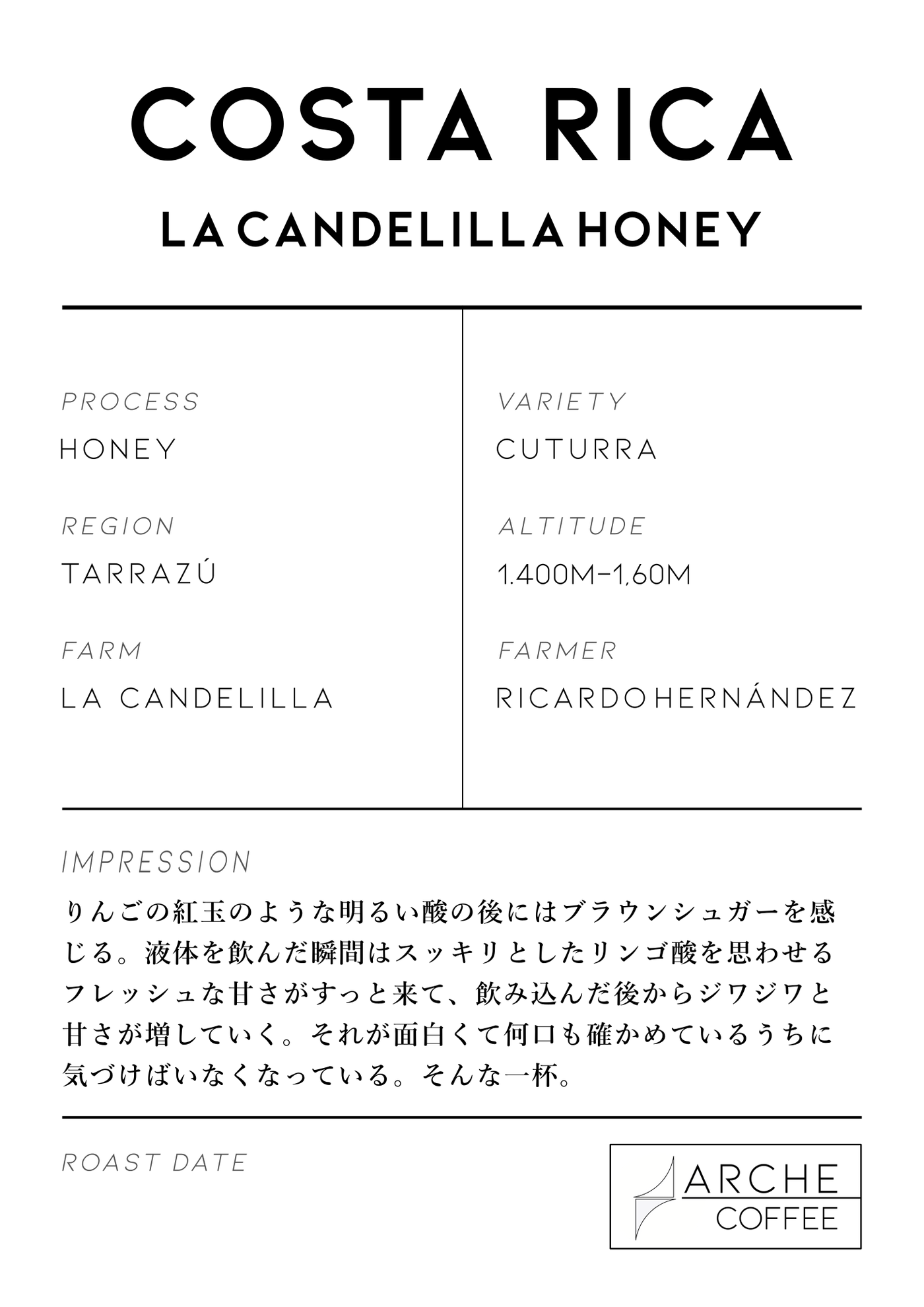 コスタリカ ラ・カンデリージャ ハニー