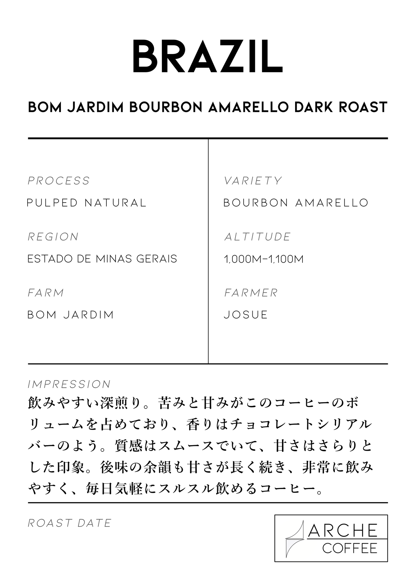 ブラジル ボンジャルディン パルプドナチュラル ダークロースト